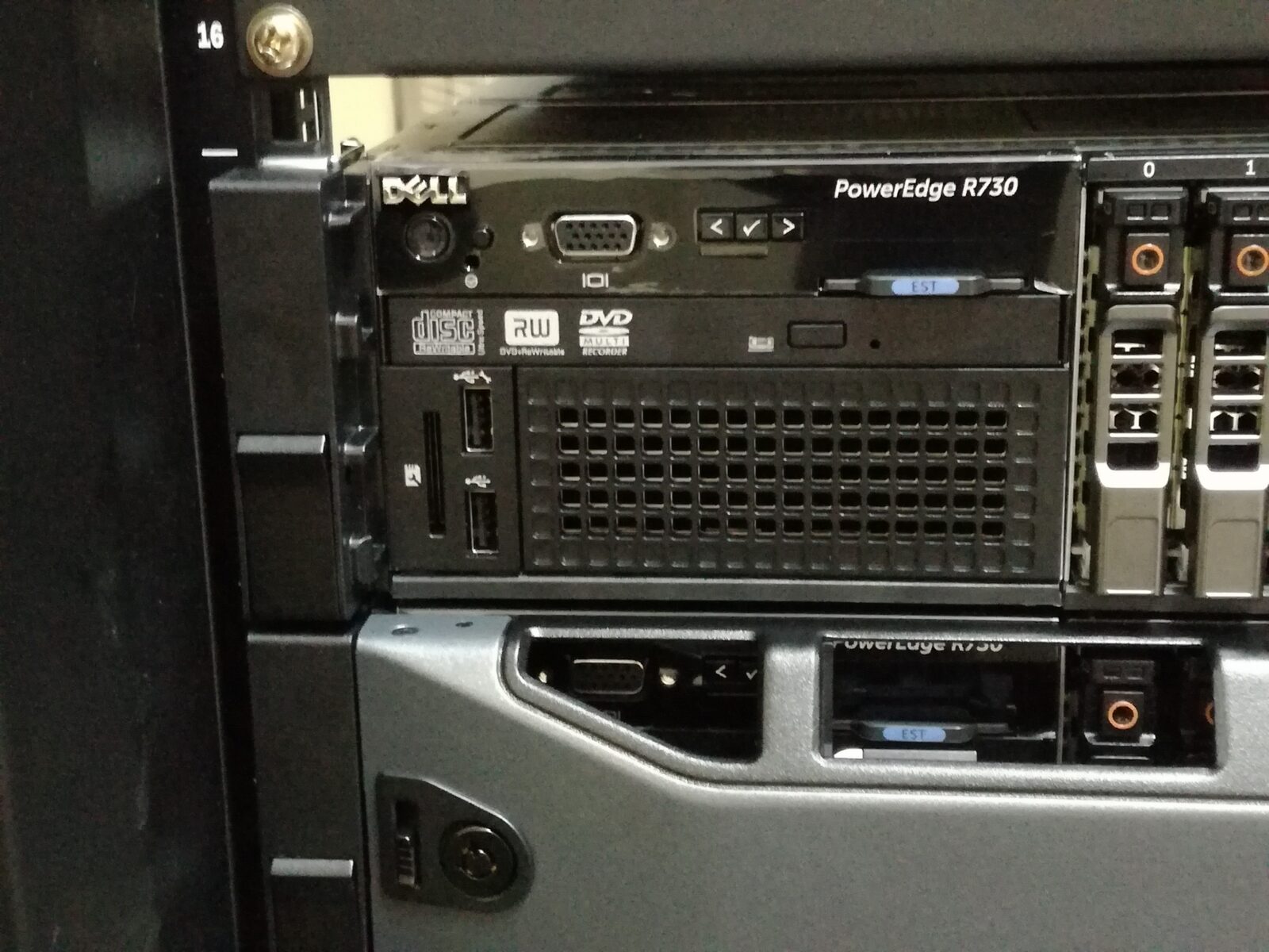 Close-up of rack-mounted server infrastructure